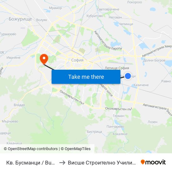 Кв. Бусманци / Busmantsi Qr. (0815) to Висше Строително Училище ""Любен Каравелов"" map