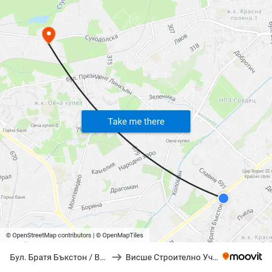 Бул. Братя Бъкстон / Buckstone Brothers Blvd. (0289) to Висше Строително Училище ""Любен Каравелов"" map