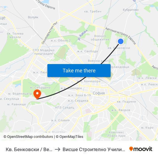 Кв. Бенковски / Benkovski Qr. (0806) to Висше Строително Училище ""Любен Каравелов"" map