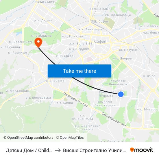 Детски Дом / Children's Home (0524) to Висше Строително Училище ""Любен Каравелов"" map