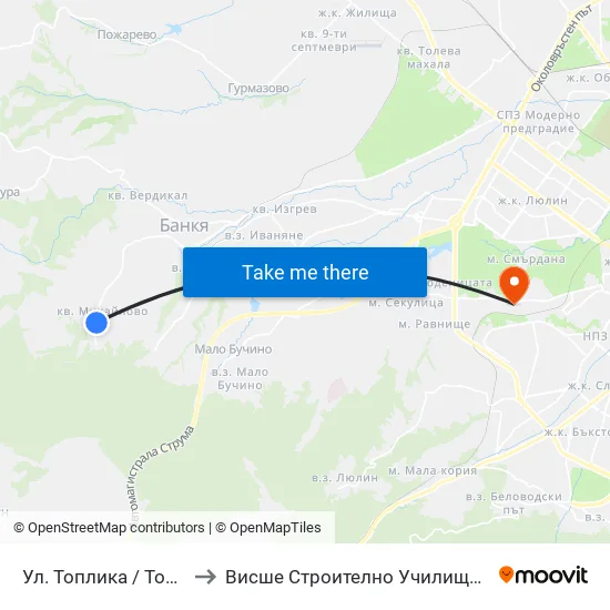 Ул. Топлика / Toplika St. (0869) to Висше Строително Училище ""Любен Каравелов"" map