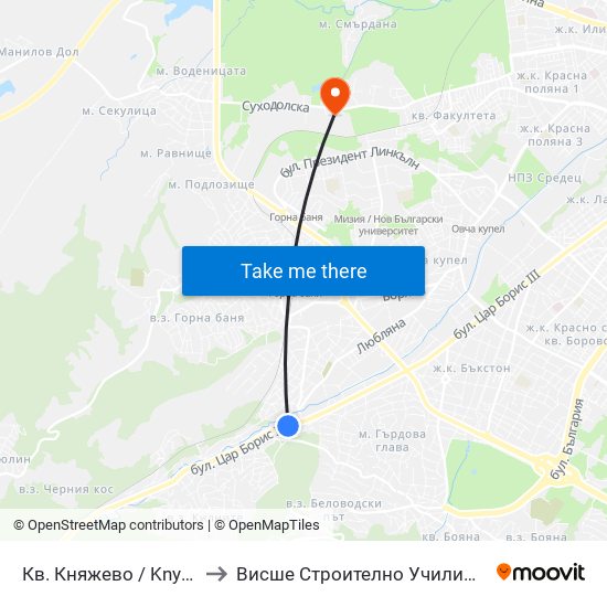 Кв. Княжево / Knyazhevo Qr. (0851) to Висше Строително Училище ""Любен Каравелов"" map