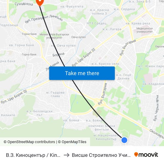 В.З. Киноцентър / Kinotsentar Villa Zone (0412) to Висше Строително Училище ""Любен Каравелов"" map