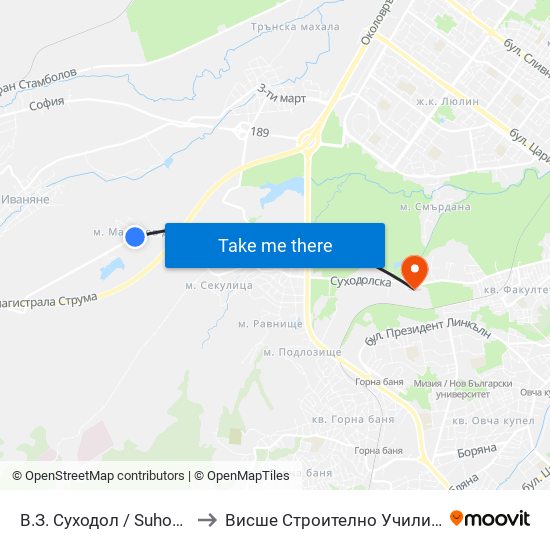 В.З. Суходол / Suhodol Villa Zone (0434) to Висше Строително Училище ""Любен Каравелов"" map