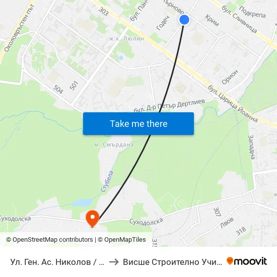Ул. Ген. Ас. Николов / Gen. As. Nikolov St. (1889) to Висше Строително Училище ""Любен Каравелов"" map