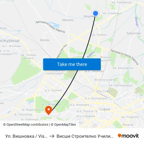 Ул. Вишновка / Vishnovka St. (2632) to Висше Строително Училище ""Любен Каравелов"" map