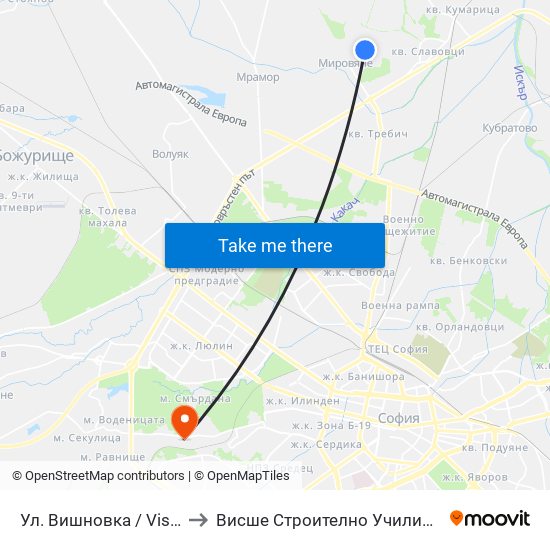 Ул. Вишновка / Vishnovka St. (2631) to Висше Строително Училище ""Любен Каравелов"" map