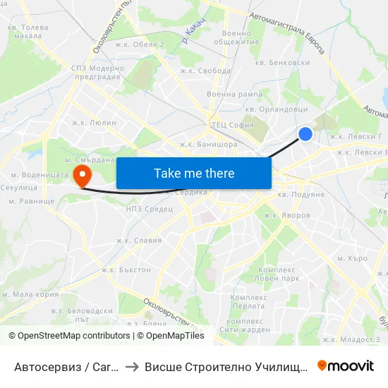 Автосервиз / Car Service (0513) to Висше Строително Училище ""Любен Каравелов"" map