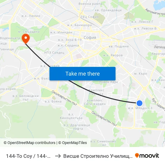 144-То Соу / 144-Th School (2276) to Висше Строително Училище ""Любен Каравелов"" map