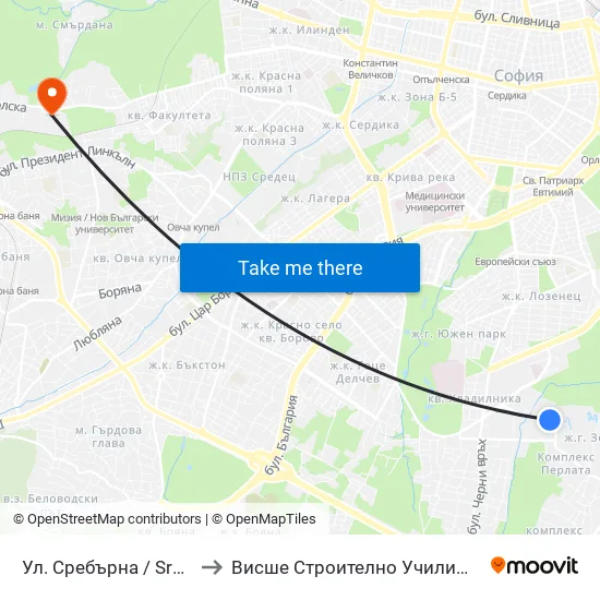Ул. Сребърна / Srebarna St. (0976) to Висше Строително Училище ""Любен Каравелов"" map