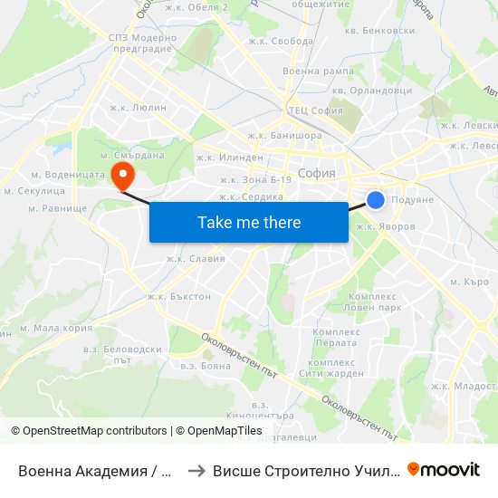 Военна Академия / Military Academy (0440) to Висше Строително Училище ""Любен Каравелов"" map