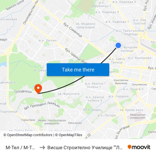 М-Тел / M-Tel (0753) to Висше Строително Училище ""Любен Каравелов"" map