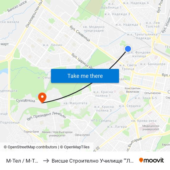 М-Тел / M-Tel (0752) to Висше Строително Училище ""Любен Каравелов"" map