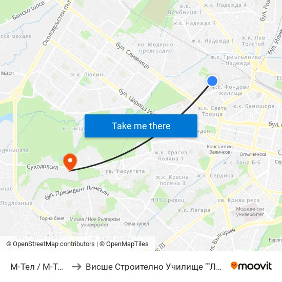 М-Тел / M-Tel (0752) to Висше Строително Училище ""Любен Каравелов"" map