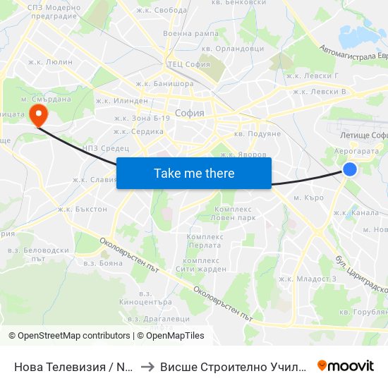 Нова Телевизия / Nova Television (2474) to Висше Строително Училище ""Любен Каравелов"" map