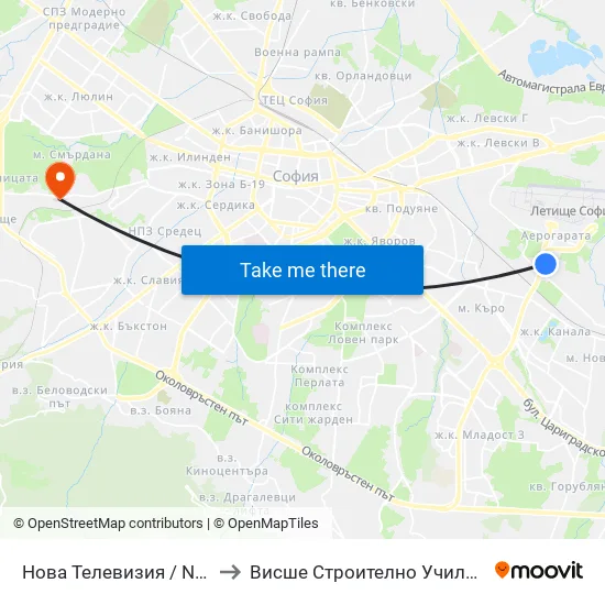 Нова Телевизия / Nova Television (2474) to Висше Строително Училище ""Любен Каравелов"" map