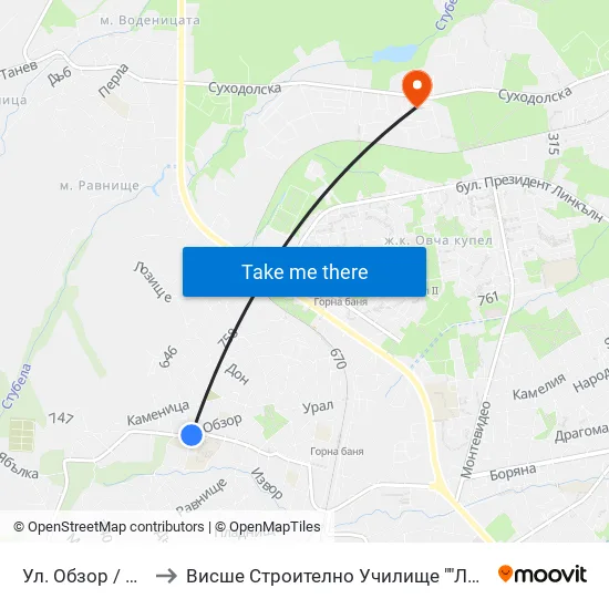 Ул. Обзор / Obzor St. to Висше Строително Училище ""Любен Каравелов"" map