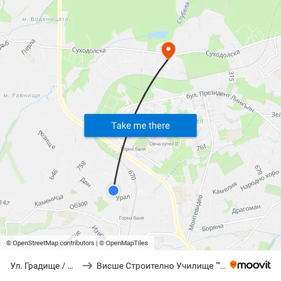 Ул. Градище / Gradishte St. to Висше Строително Училище ""Любен Каравелов"" map