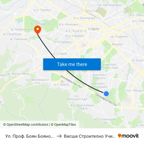 Ул. Проф. Боян Боянов / Prof. Boyan Boyanov St. to Висше Строително Училище ""Любен Каравелов"" map