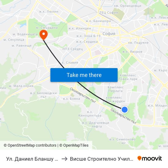 Ул. Даниел Бланшу / Daniel Blanchoud St. to Висше Строително Училище ""Любен Каравелов"" map