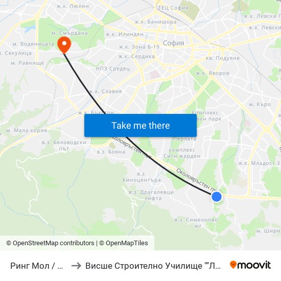 Ринг Мол / Ring Mall to Висше Строително Училище ""Любен Каравелов"" map