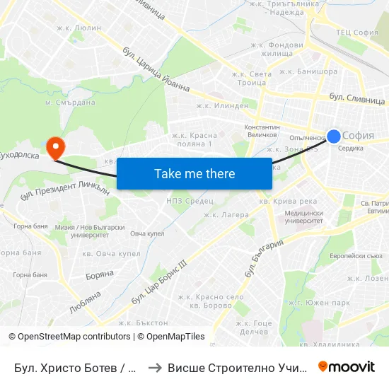 Бул. Христо Ботев / Hristo Botev Blvd. (6406) to Висше Строително Училище ""Любен Каравелов"" map