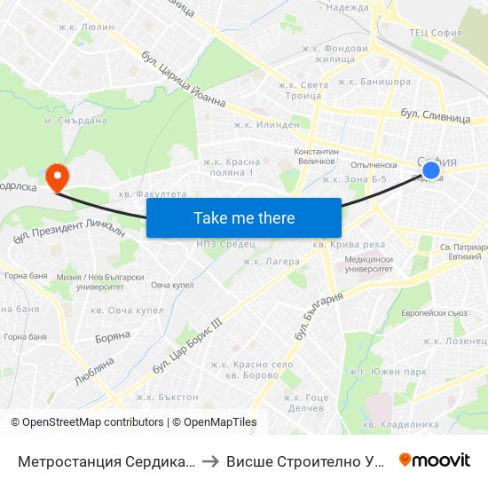 Метростанция Сердика / Serdika Metro Station (6454) to Висше Строително Училище ""Любен Каравелов"" map