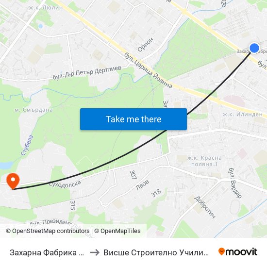 Захарна Фабрика / Zaharna Fabrika to Висше Строително Училище ""Любен Каравелов"" map