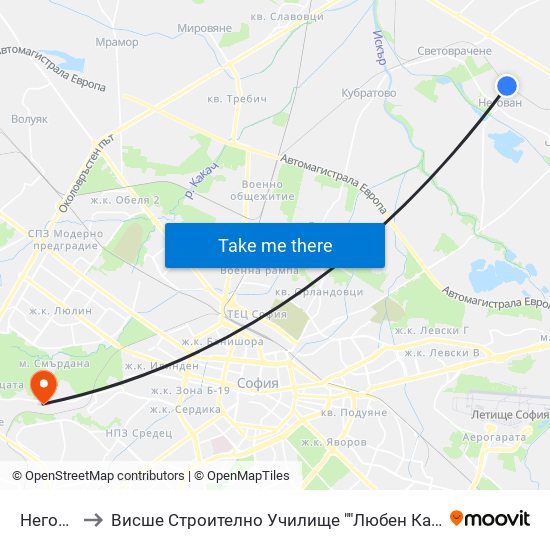 Негован to Висше Строително Училище ""Любен Каравелов"" map