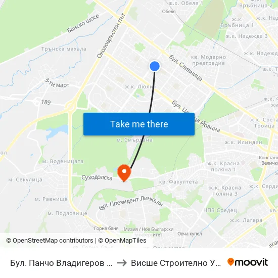 Бул. Панчо Владигеров / Pancho Vladigerov Blvd. (0406) to Висше Строително Училище ""Любен Каравелов"" map