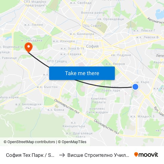 София Тех Парк / Sofia Tech Park (0579) to Висше Строително Училище ""Любен Каравелов"" map