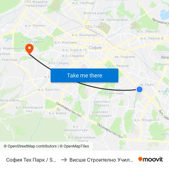 София Тех Парк / Sofia Tech Park (0579) to Висше Строително Училище ""Любен Каравелов"" map