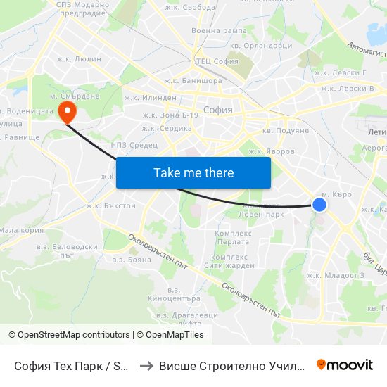 София Тех Парк / Sofia Tech Park (0576) to Висше Строително Училище ""Любен Каравелов"" map