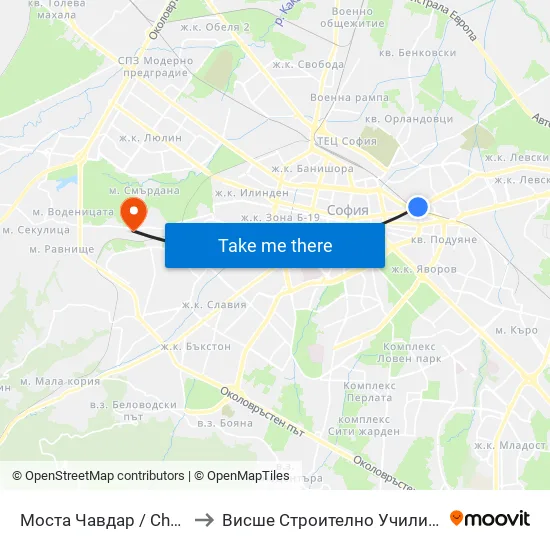 Моста Чавдар / Chavdar Bridge (1102) to Висше Строително Училище ""Любен Каравелов"" map