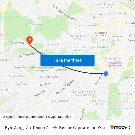 Ⓜ️ Бул. Акад. Ив. Гешов / Ivan Geshov Blvd. (2805) to Висше Строително Училище ""Любен Каравелов"" map