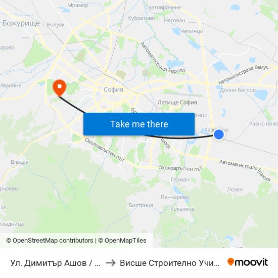 Ул. Димитър Ашов / Dimitar Ashov St. (2757) to Висше Строително Училище ""Любен Каравелов"" map