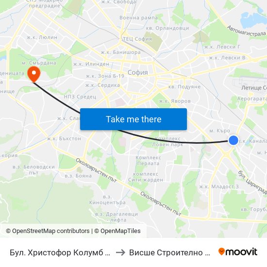 Бул. Христофор Колумб / Christopher Columbus Blvd. (0577) to Висше Строително Училище ""Любен Каравелов"" map