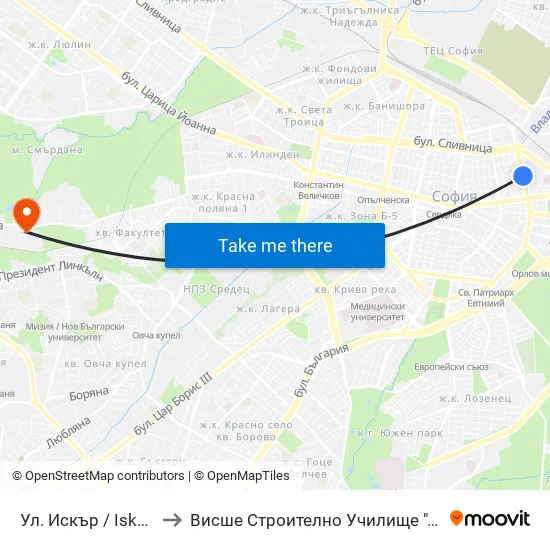 Ул. Искър / Iskar St. (1965) to Висше Строително Училище ""Любен Каравелов"" map