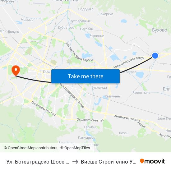 Ул. Ботевградско Шосе / Botevgradsko Shosse St. (2817) to Висше Строително Училище ""Любен Каравелов"" map