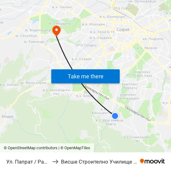 Ул. Папрат / Paprat St (6704) to Висше Строително Училище ""Любен Каравелов"" map