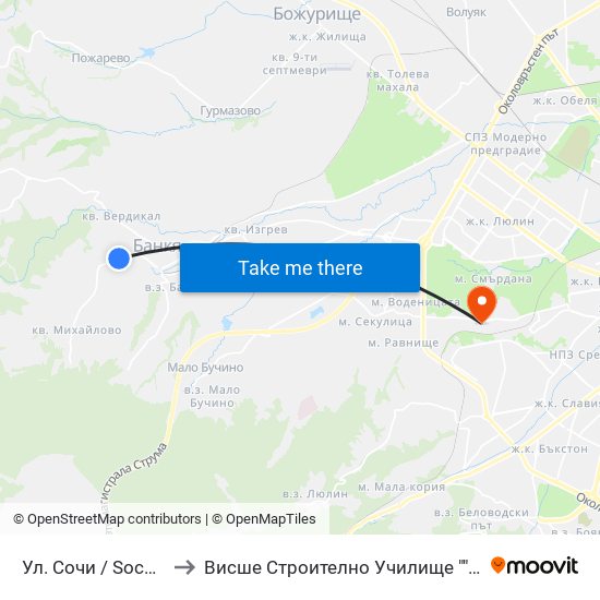 Ул. Сочи / Sochi St. (2786) to Висше Строително Училище ""Любен Каравелов"" map