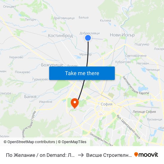 Летище Доброславци / Dobroslavtsi Airport (1002) to Висше Строително Училище ""Любен Каравелов"" map