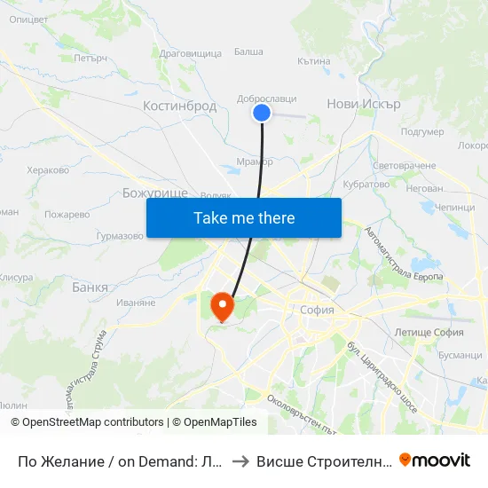 Летище Доброславци / Dobroslavtsi Airport (1002) to Висше Строително Училище ""Любен Каравелов"" map