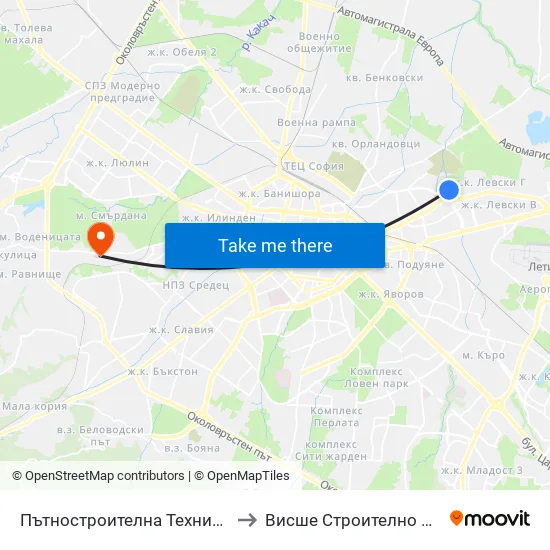 Пътностроителна Техника / Road Building Equipment (6333) to Висше Строително Училище ""Любен Каравелов"" map