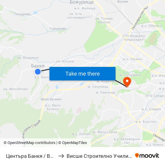 Центъра Банкя / Bankya Centre (6297) to Висше Строително Училище ""Любен Каравелов"" map