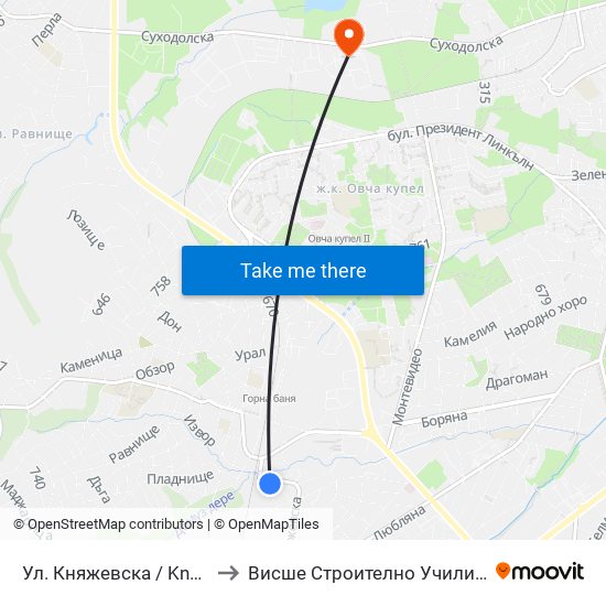 Ул. Княжевска / Knyazhevska St. (6623) to Висше Строително Училище ""Любен Каравелов"" map