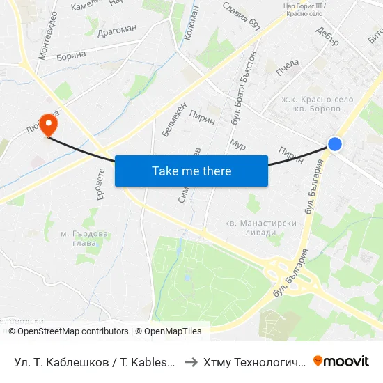 Ул. Т. Каблешков / T. Kableshkov St. (2213) to Хтму Технологичен Колеж map
