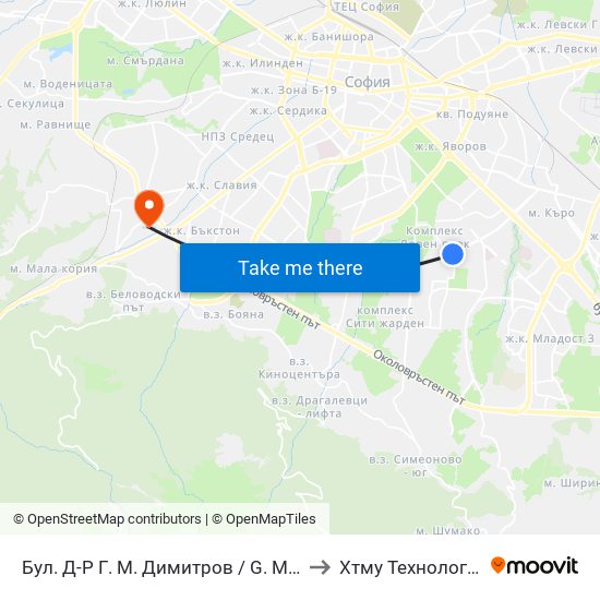 Бул. Д-Р Г. М. Димитров / G. M. Dimitrov Blvd. (0316) to Хтму Технологичен Колеж map