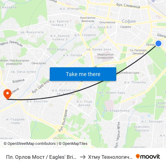 Пл. Орлов Мост / Eagles' Bridge Sq. (1288) to Хтму Технологичен Колеж map