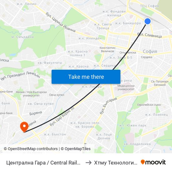 Централна Гара / Central Railway Station (1327) to Хтму Технологичен Колеж map